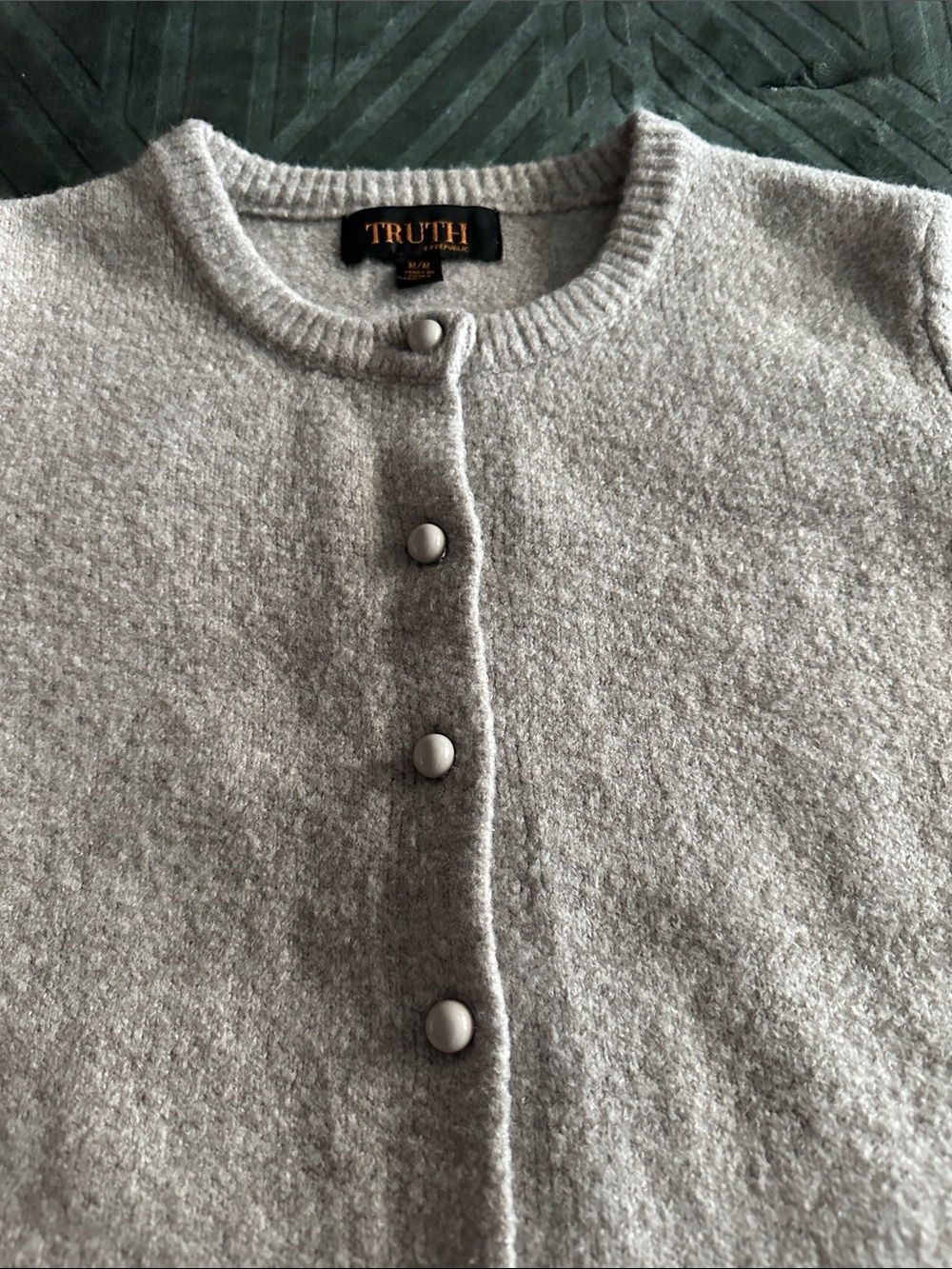 Truth Taupe Button-Front Crewneck Sweater